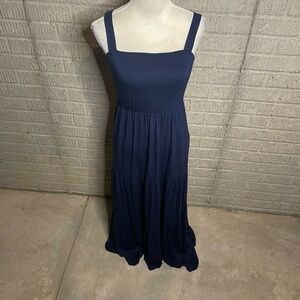 Soma Nightfall Navy Built-in Bra Spaghetti Strap Tiered Trapeze Maxi Dress Small
